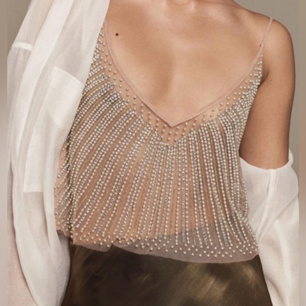 NWOT By Anthropologie sheer embellished cami M/L, beaded, jeweled, sold out